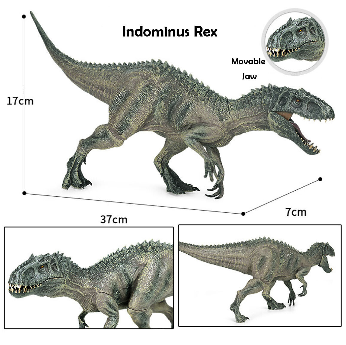 Movable Jaw Realistic Dinosaur Toy Figure - Indominus Rex, Tyrannosaurus, Indoraptor