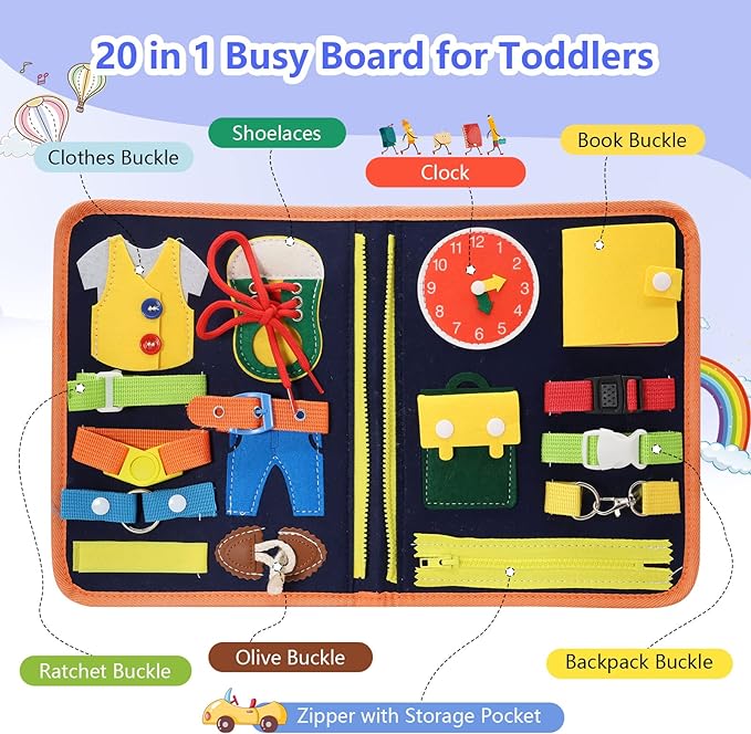 Colorful Montessori Sensory Busy Board Toy for Toddlers 1-4 Years