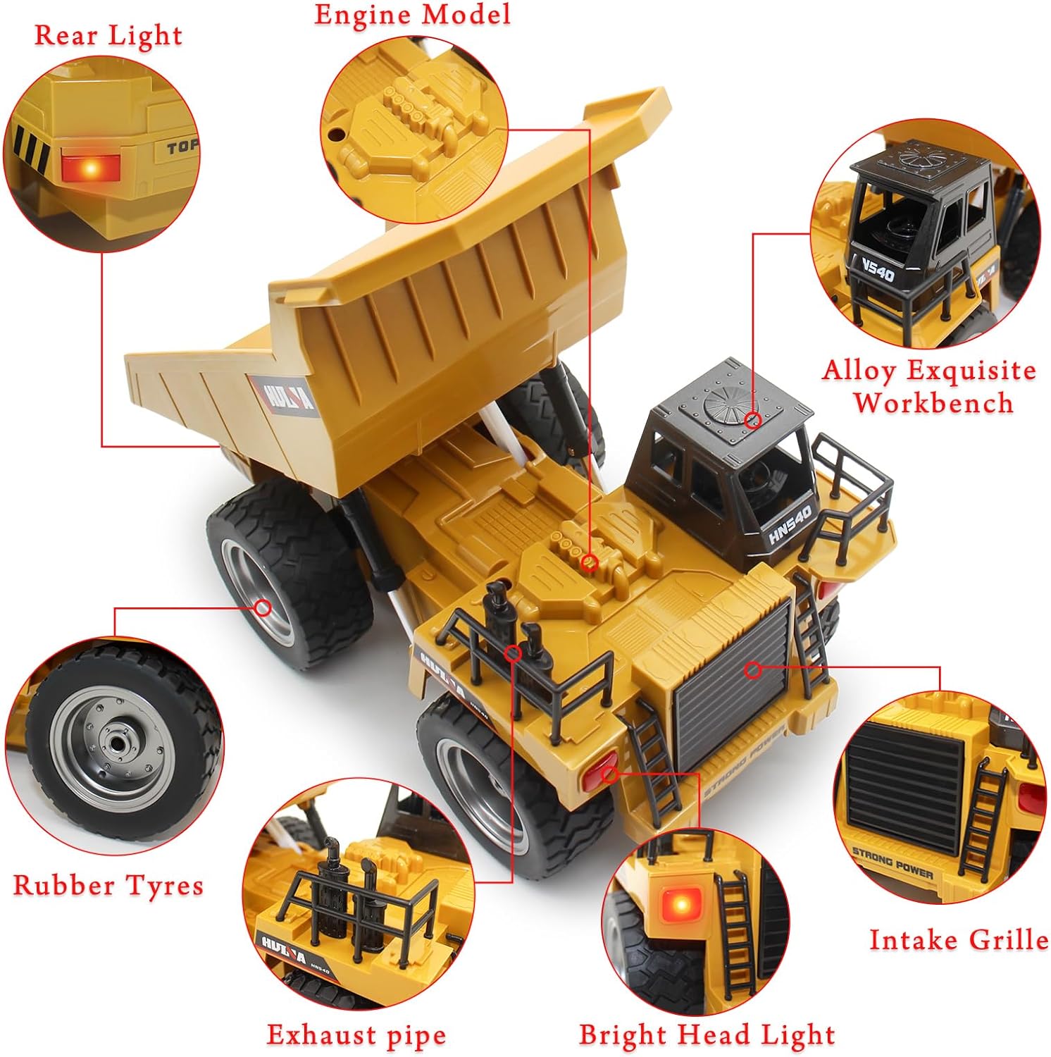 1:24 Alloy Remote Control Excavator Truck, 6-Ch 2.4GHz RC Toy