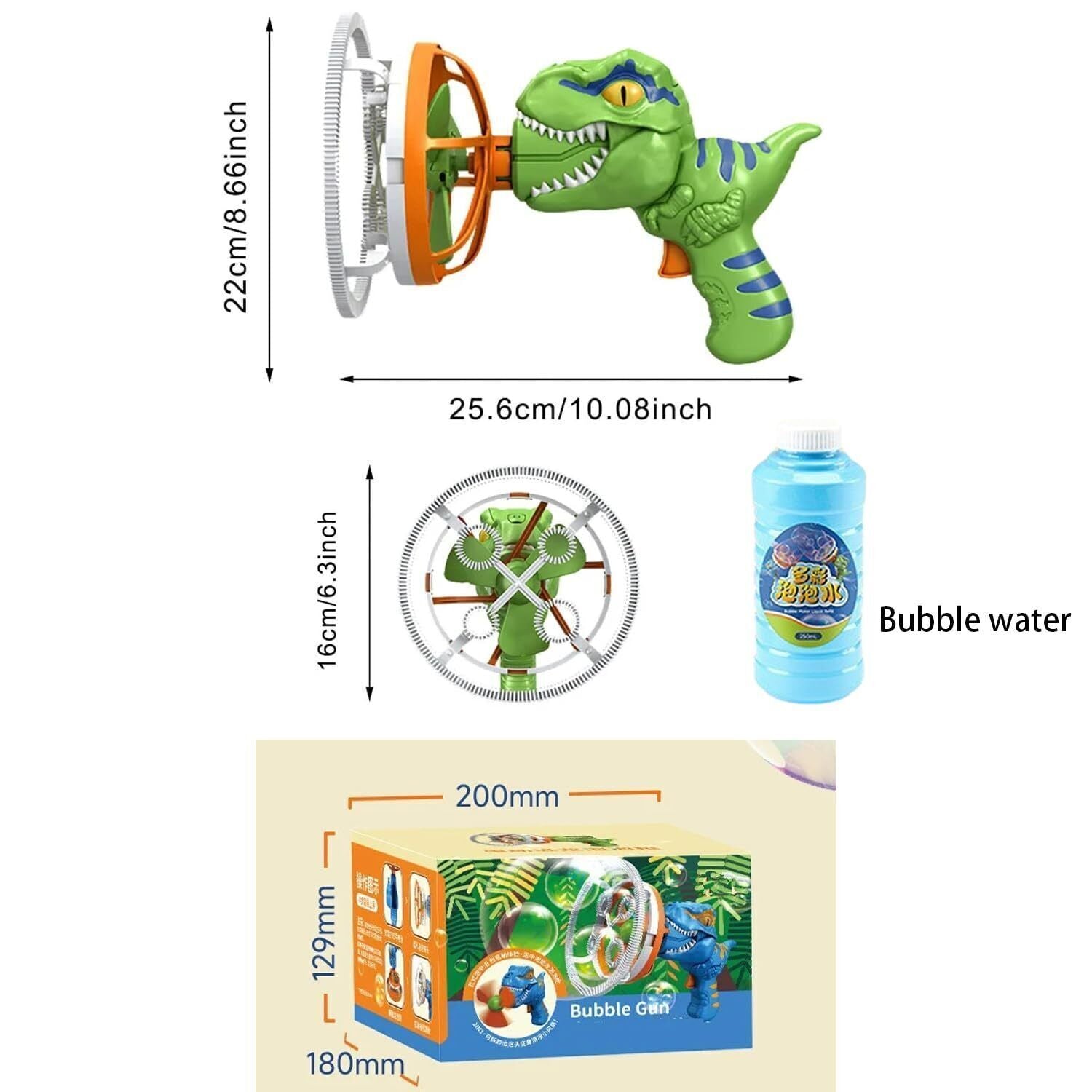 Electric Dinosaur Bubble Machine - Stable Large Bubbles, 250mL