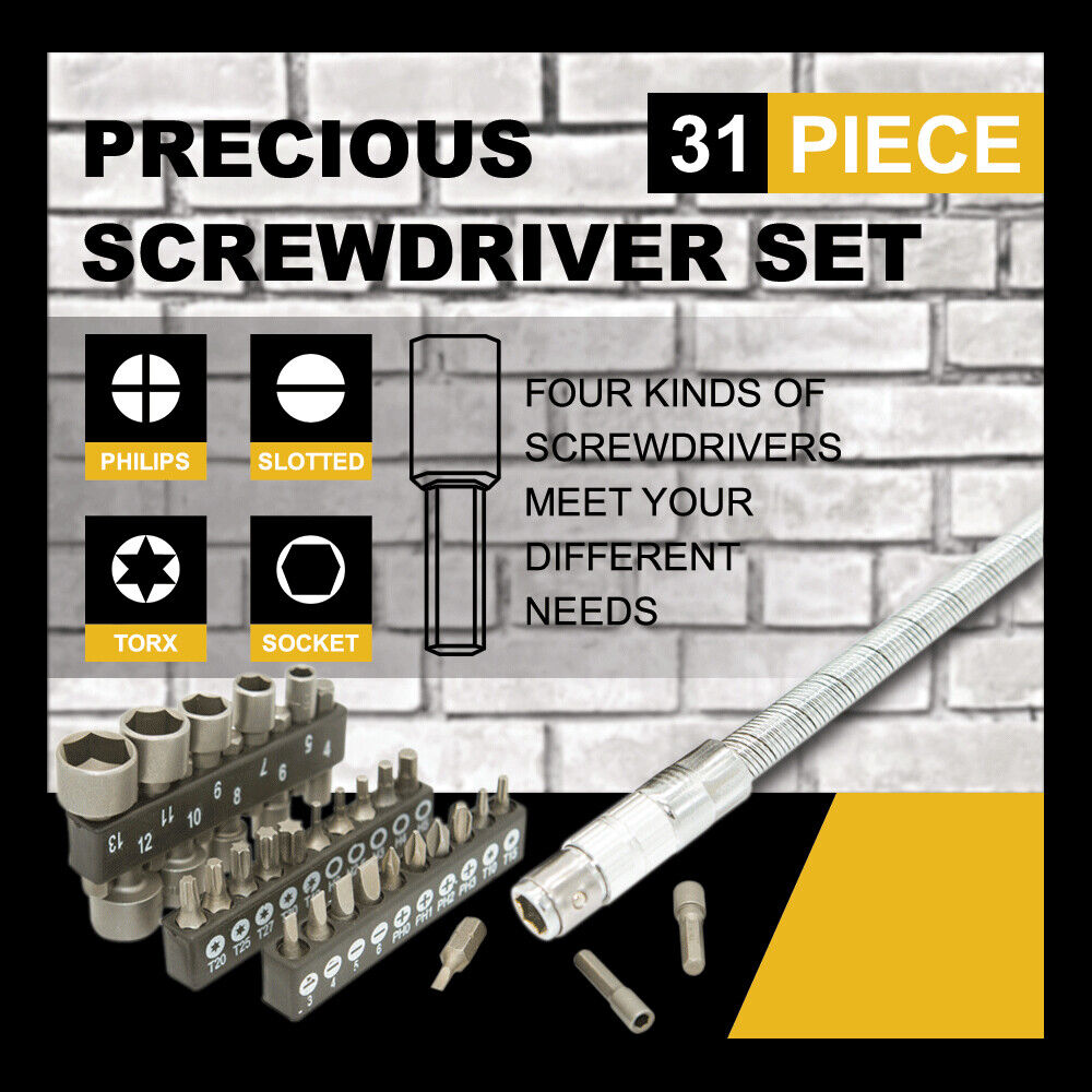 31Pc Ratchet Screwdriver Set with Flexible Shaft & Storage