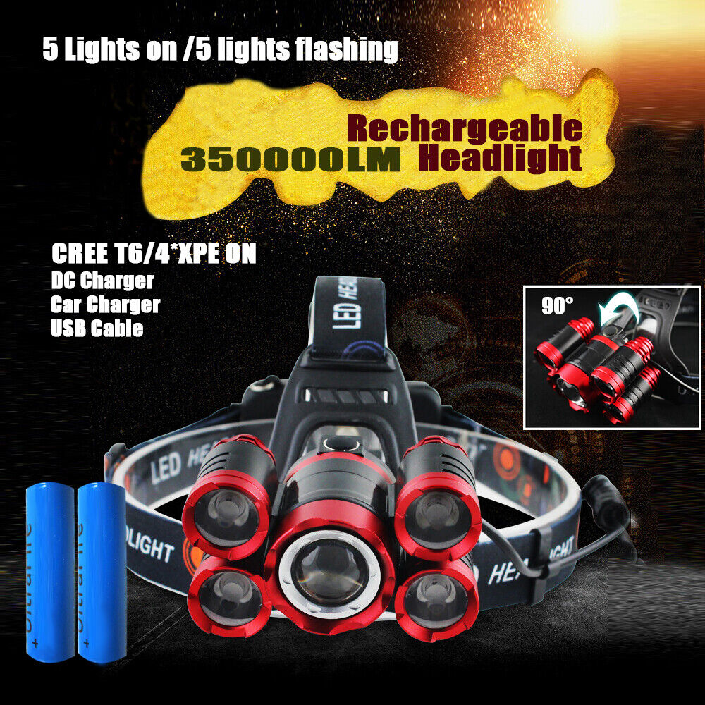 350000LM LED Rechargeable Headlamp, 4 Modes, IPX4