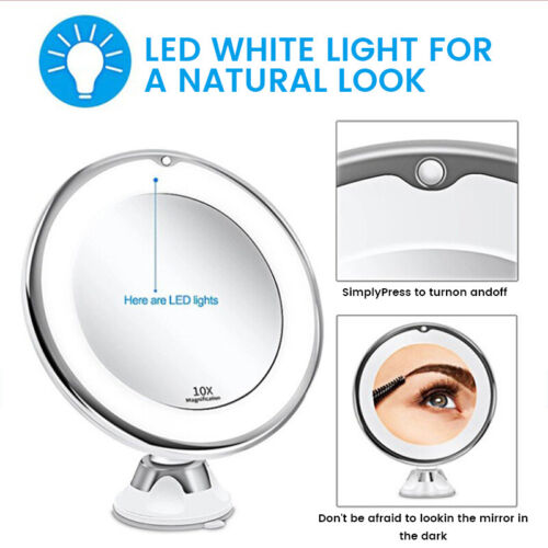 10x Magnifying LED Makeup Bathroom Mirror with 360° Suction