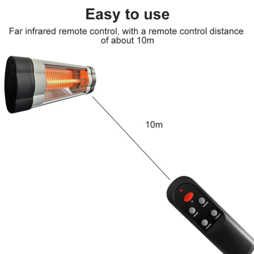 IP34 Wall-Mounted Infrared Electric Heater, 3 Heat Settings with Remote