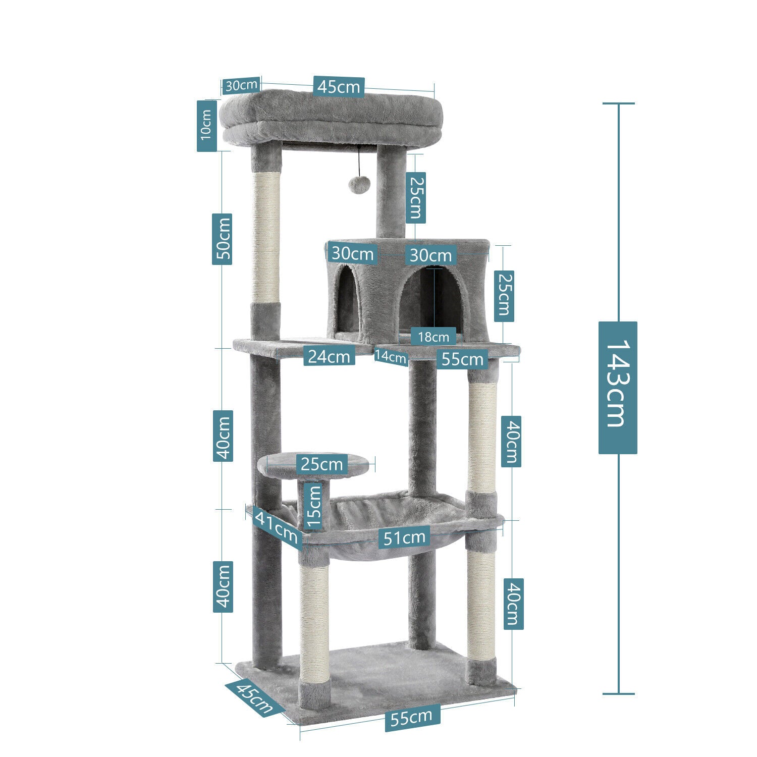 Multi-Level Cat Tree, Condo with Sisal Posts, Hammock, and Perch