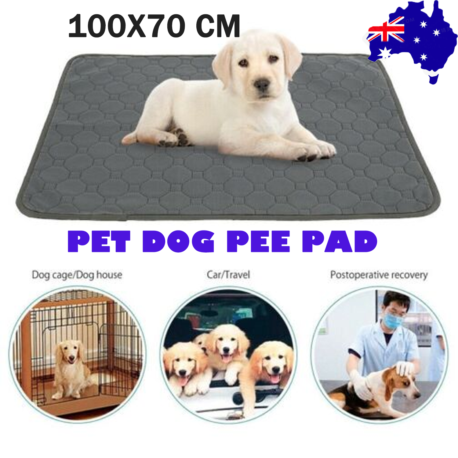 Washable Absorbent Dog Pee Pad, Leakproof Training Mat, 100X70cm