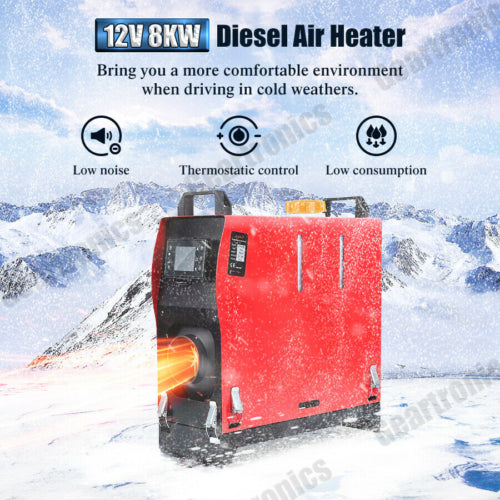 12V 5KW Diesel Air Heater, LCD Remote, Black+Red, All-in-one