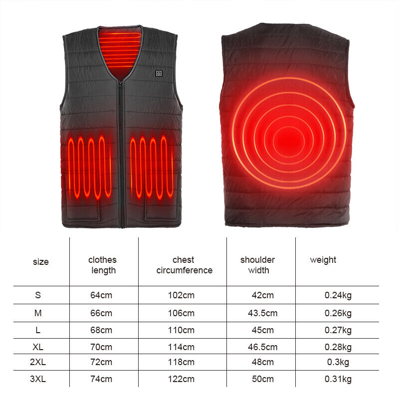 3XL Heated Electric Vest Poly Velvet USB Thermal Jacket Winter