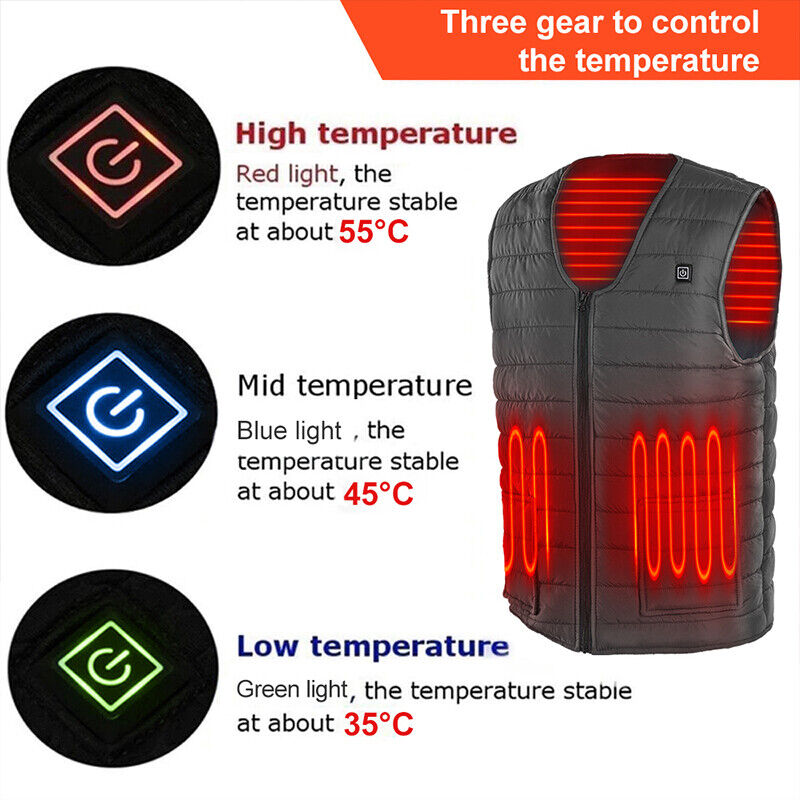 USB Heated Electric Vest, Water-Resistant, Unisex, XL