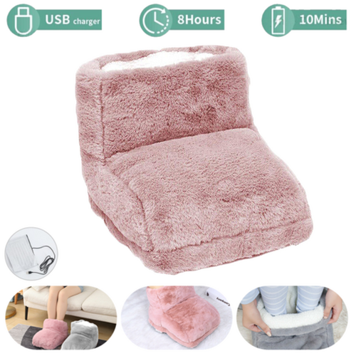 Pink USB Plush Heated Foot Warmer Boots - 5V, Washable