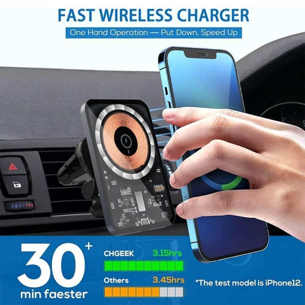 15W Magnetic Car Wireless Charger Phone Holder Mount MagSafe with Cyber ??Style