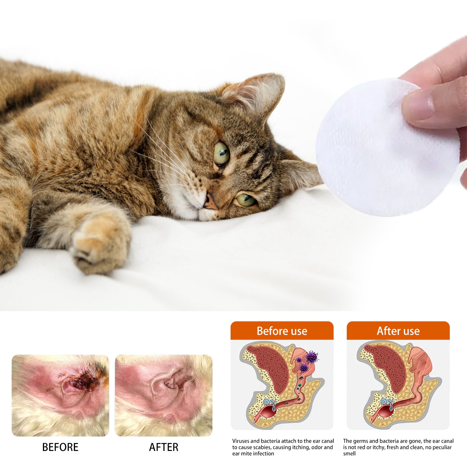 Yegbong Pet Ear Wipes, Pet Ear Cleaning Deodorizing Removing Mite And Earwax Cleaning Wipes