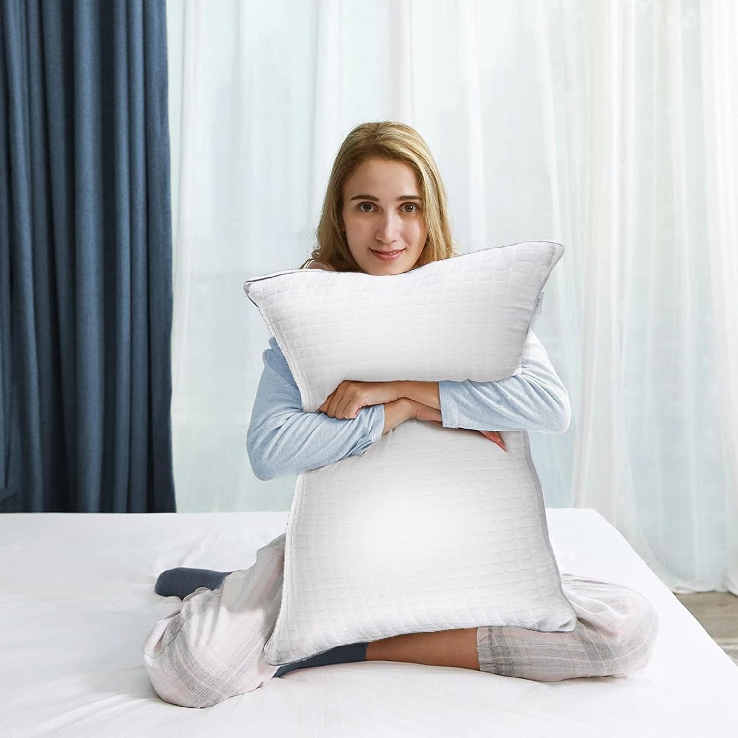 2xStandard Quality Pillows Cotton Hotel Adjustable Home Pillows Down Alternative Pillows