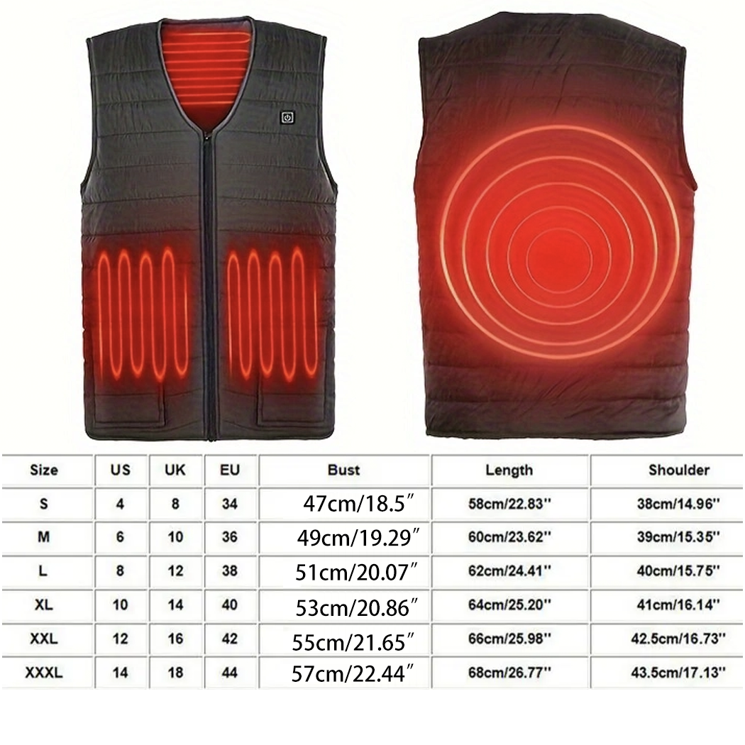 Smart Heated Vest w/ USB, Water-Resistant, Unisex, 3XL