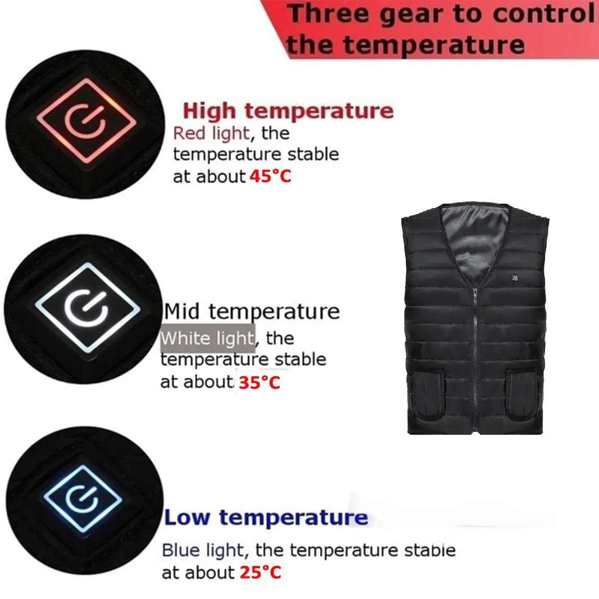 Smart Heated Vest w/ USB, Water-Resistant, Unisex, 3XL