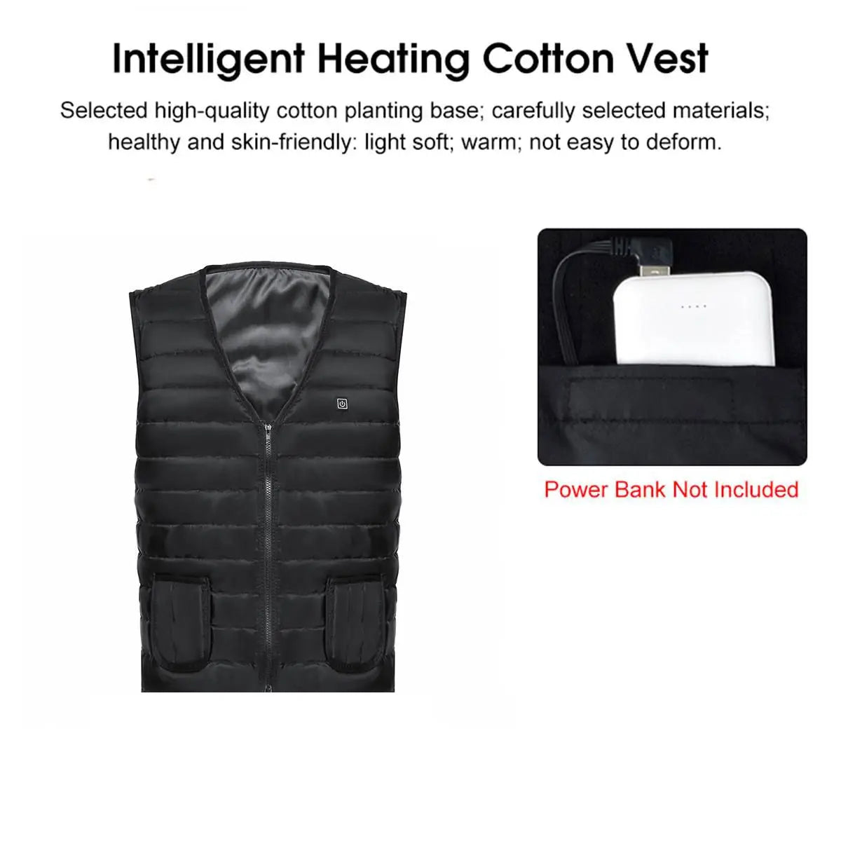 Smart Heated Vest w/ USB, Water-Resistant, Unisex, 3XL