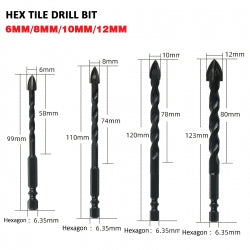 4PCS Drill Set Hex Tile Drill Bit Glass Ceramic Bric Hex Shank Cross Spear Head