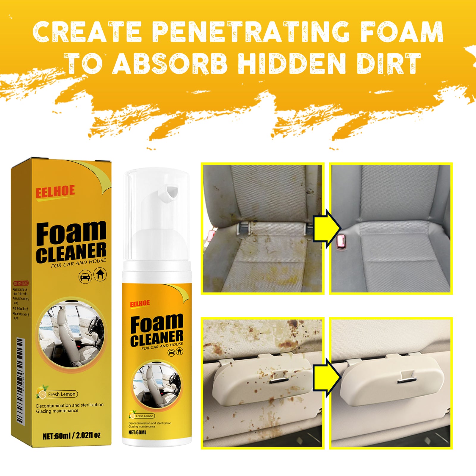 Foam Cleaner, Leather Seat Supplies Decontamination Multi-Functional Interior Cleaner