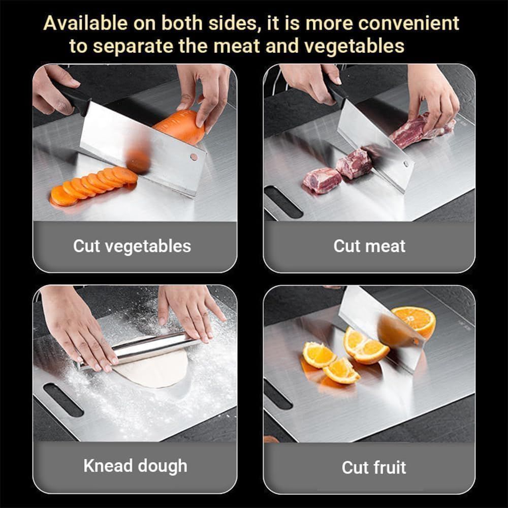 Cutting Board Double-Sided Stainless Steel Chopping Boards for Kitchen Camping 46x30cm