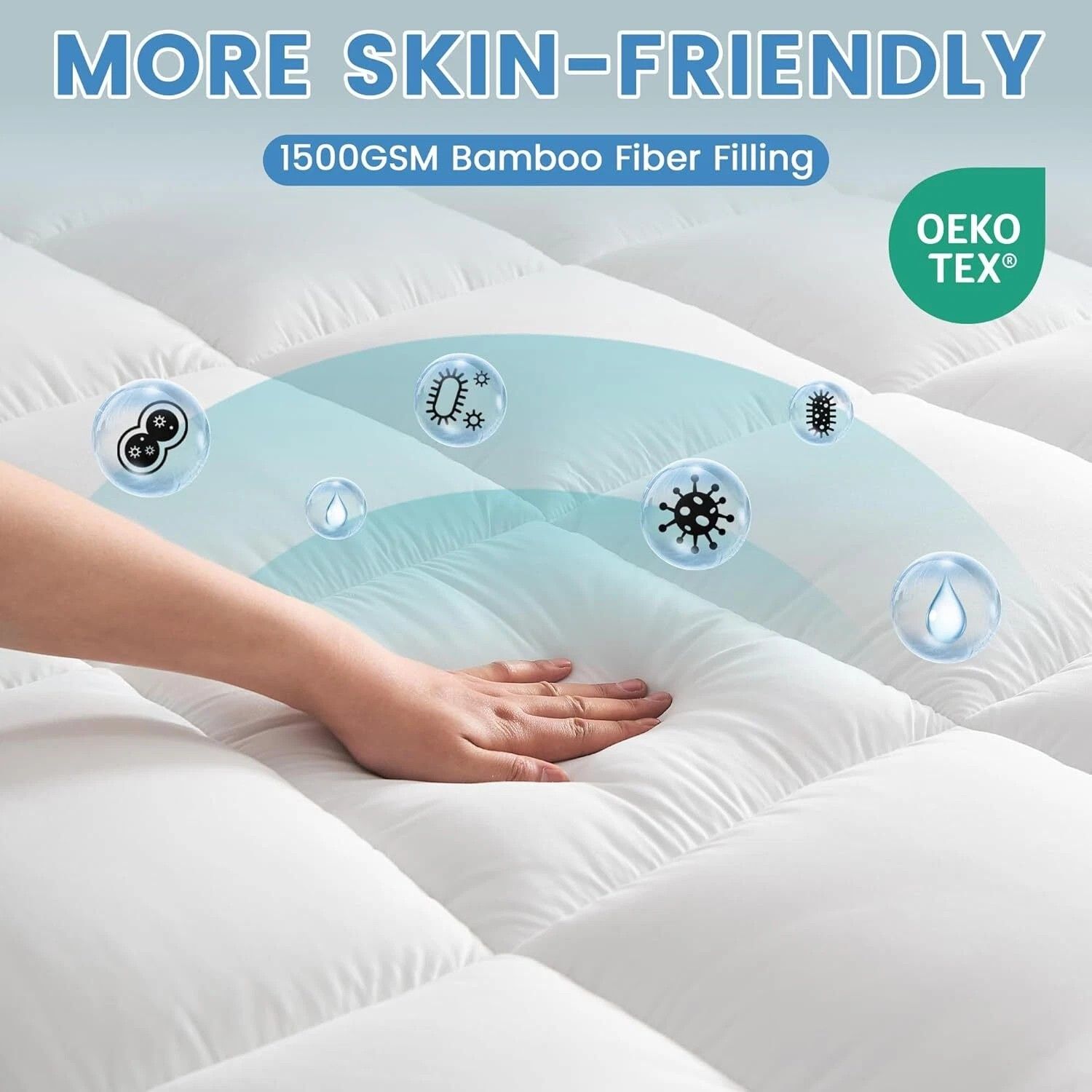 1500GSM Bamboo Mattress Topper Extra Thick 10CM Bed Topper Double: 137 x 191 + 40 cm