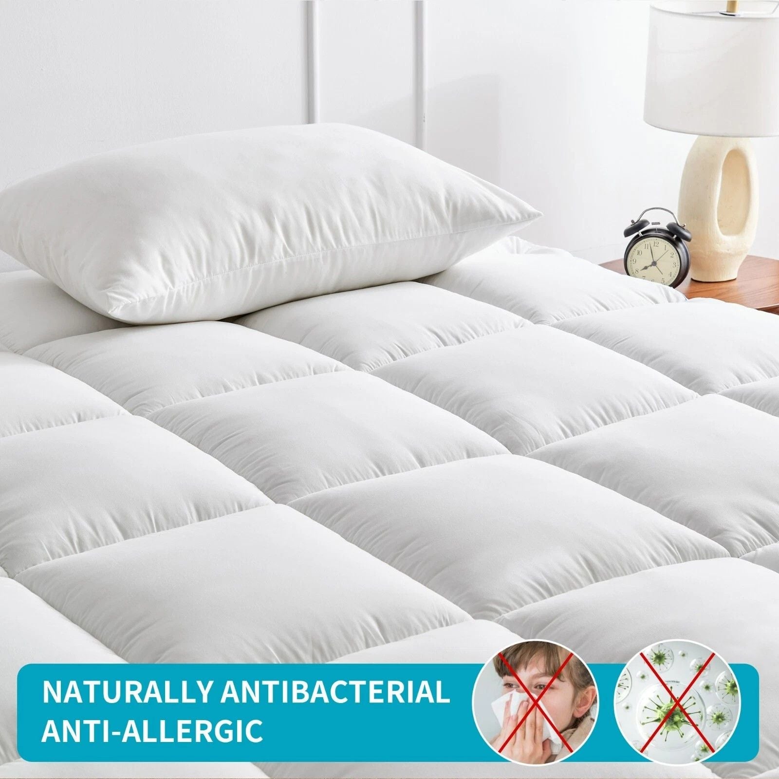 1500GSM Bamboo Mattress Topper Extra Thick 10CM Bed Topper King Single: 107 x 203 + 40 cm