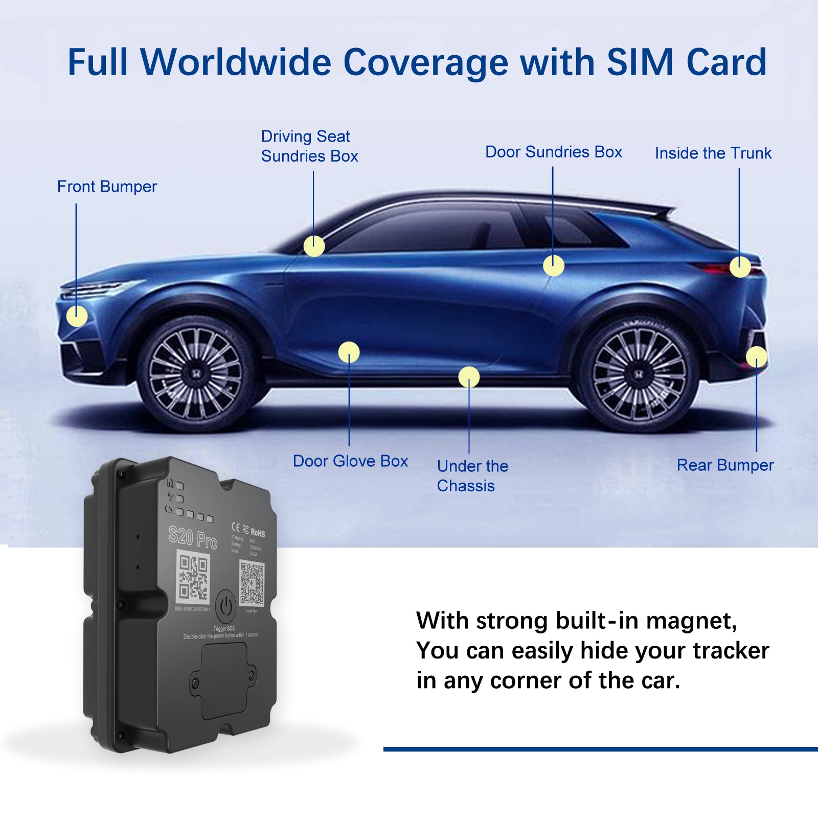 4G GPS Tracker for Car/Moto/Luggage - Waterproof, Real-time Tracking 30 Days Battery Life, Remote Control via Free Trial App.