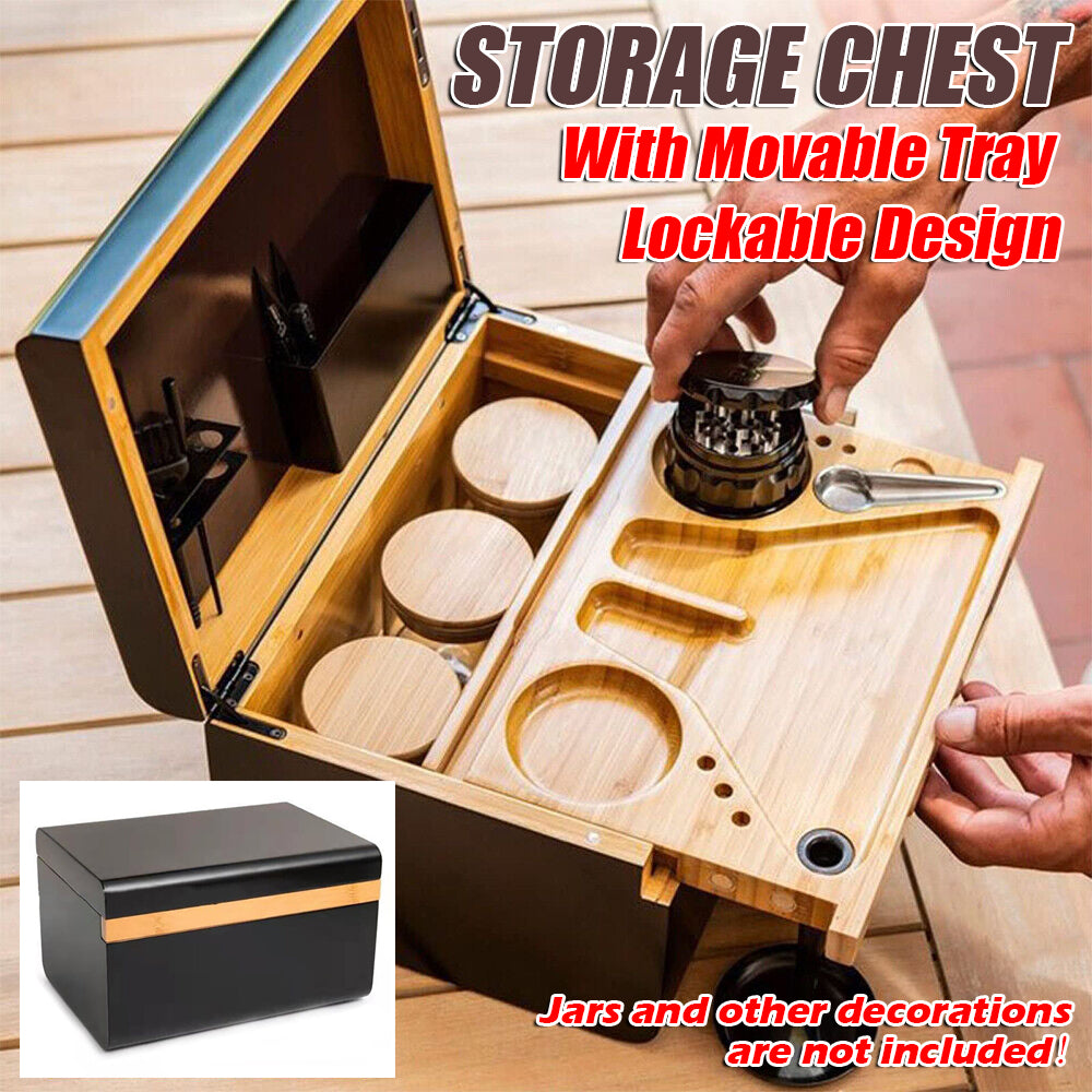 Lockable Bamboo Storage Chest with Movable Tray – Wooden Box