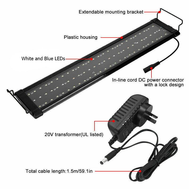 Full Spectrum LED Aquarium Light, 60cm, Adjustable Bracket