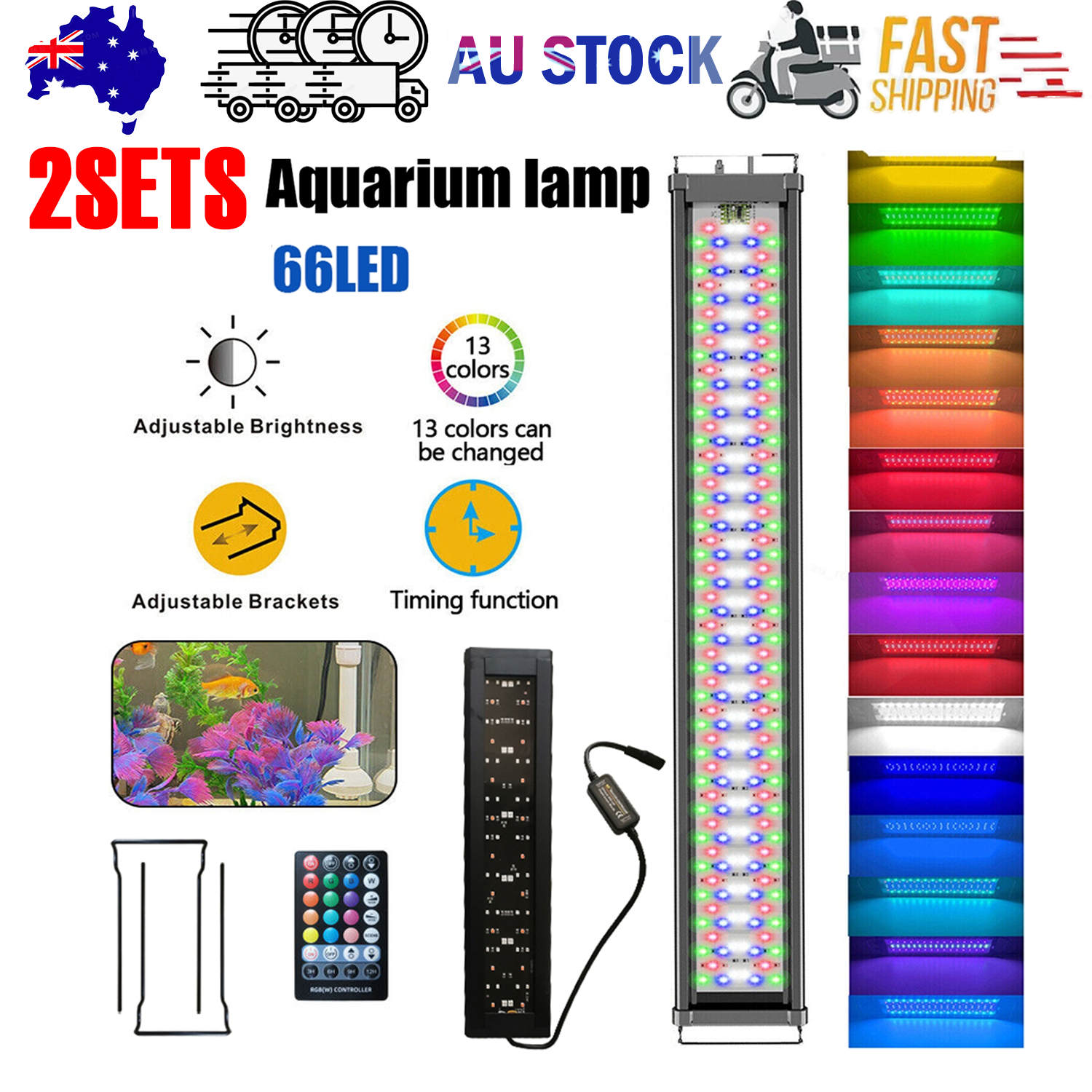 2Sets LED Light 40cm Full Spectrum Aquarium Lighting Aqua Plant Fish Tank Lamp 15W