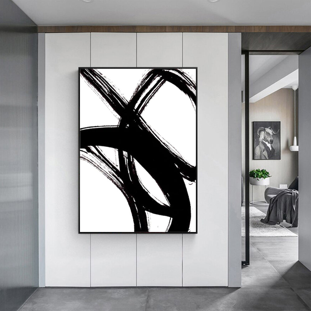 Wall Art 100cmx150cm Minimalist Black Artwork Black Frame Canvas