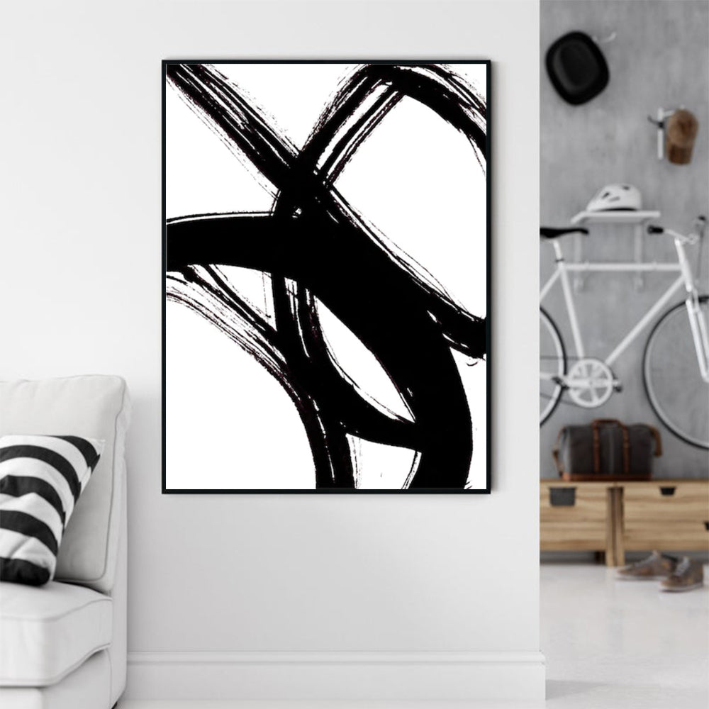 Wall Art 100cmx150cm Minimalist Black Artwork Black Frame Canvas