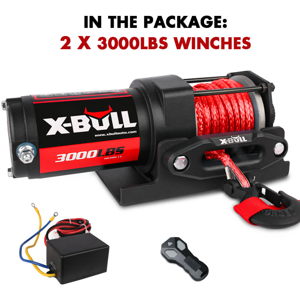 Powerful 12V Electric Winch 3000LBS with Synthetic Rope - X-BULL, 2 Units
