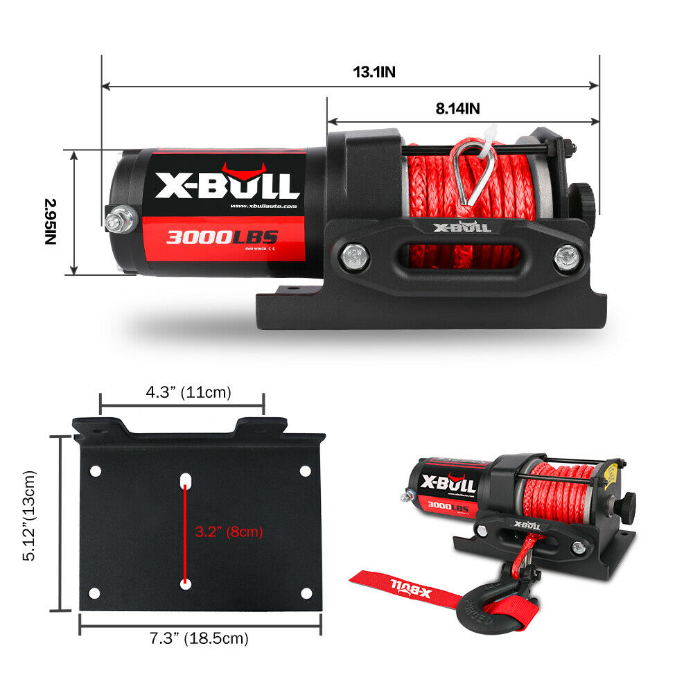 Powerful 12V Electric Winch 3000LBS with Synthetic Rope - X-BULL, 2 Units