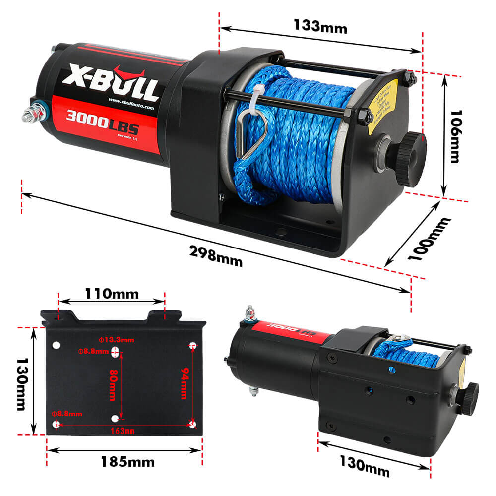 3000LB 12V Electric Winch, Synthetic Rope, 2 Wireless Remotes, X-BULL