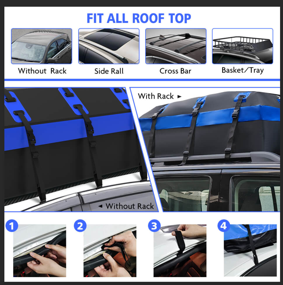 900D PVC Waterproof Car Roof Cargo Bag 595L Capacity Carrier