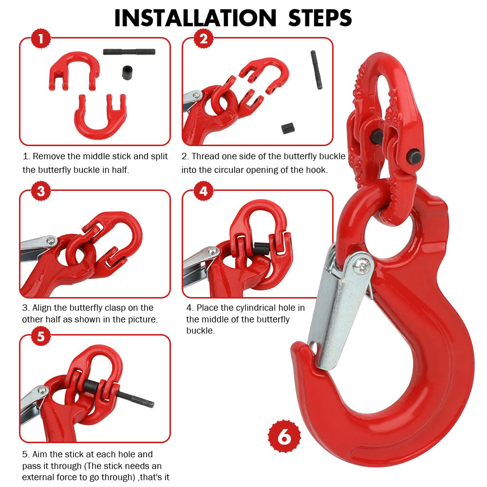 2X 6mm Safety Eye Sling Hooks, 1.12T Load, Alloy Steel