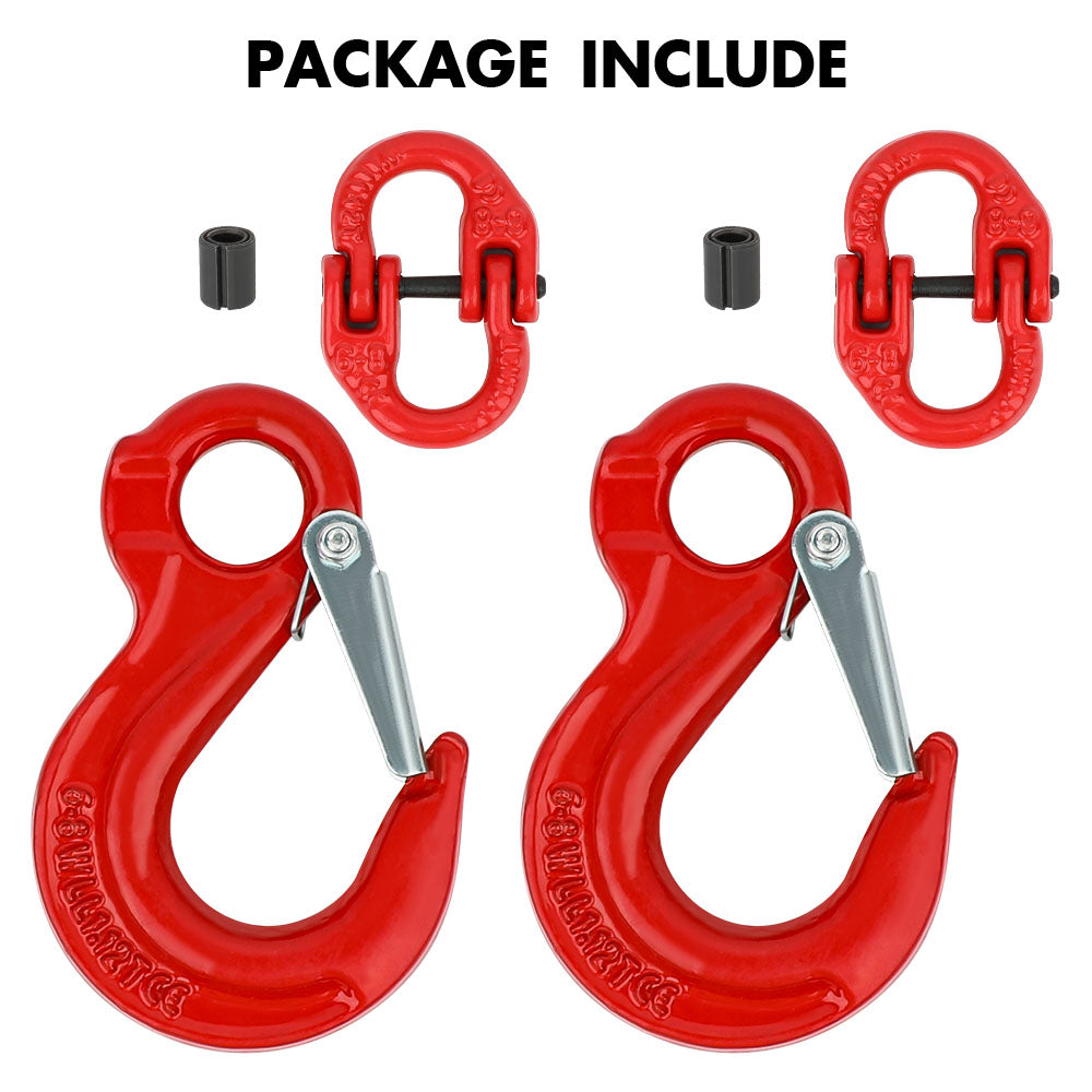 2X 6mm Safety Eye Sling Hooks, 1.12T Load, Alloy Steel