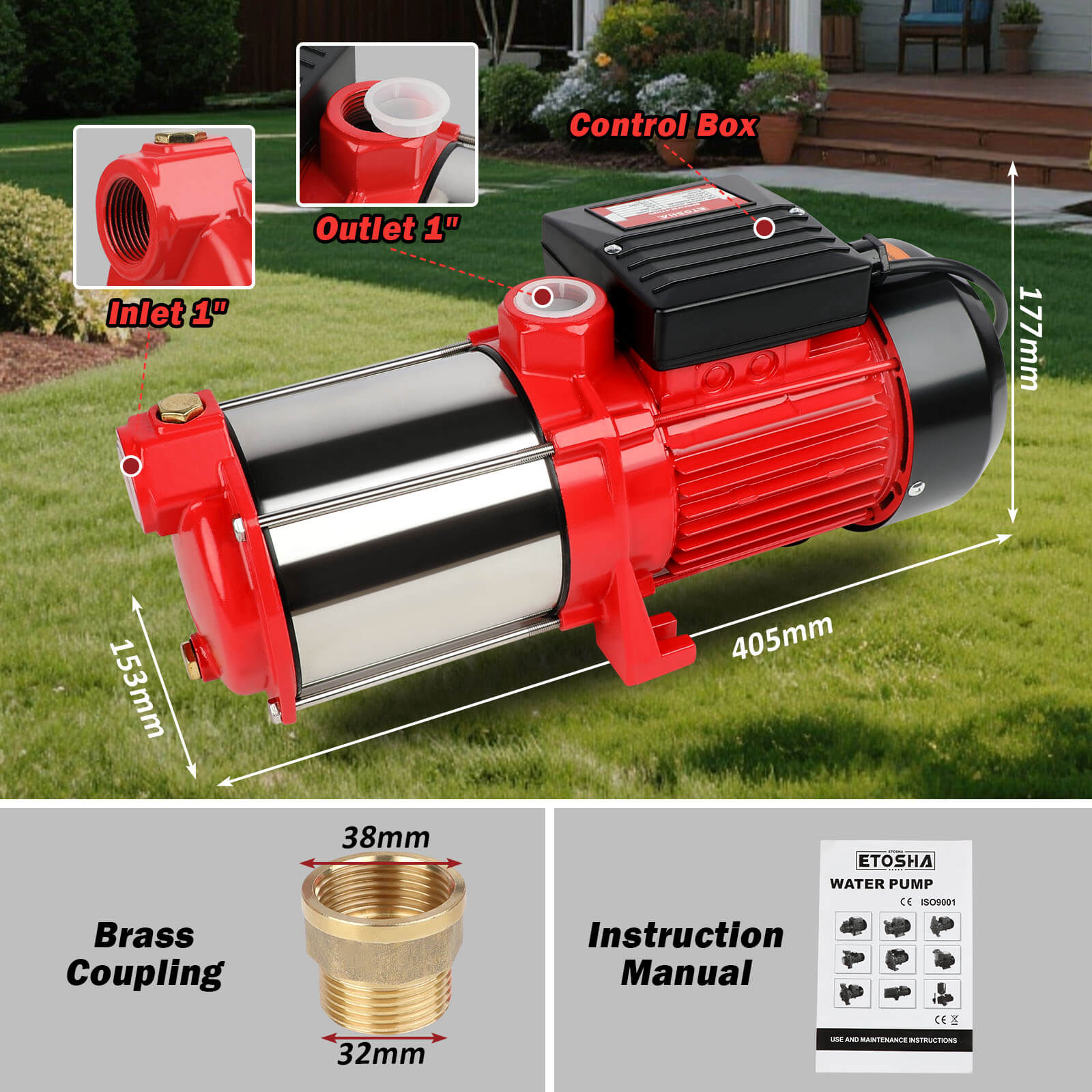 ETOSHA 2000W Garden Water Pump High Pressure 4-Stage Tank Irrigation Water Pump