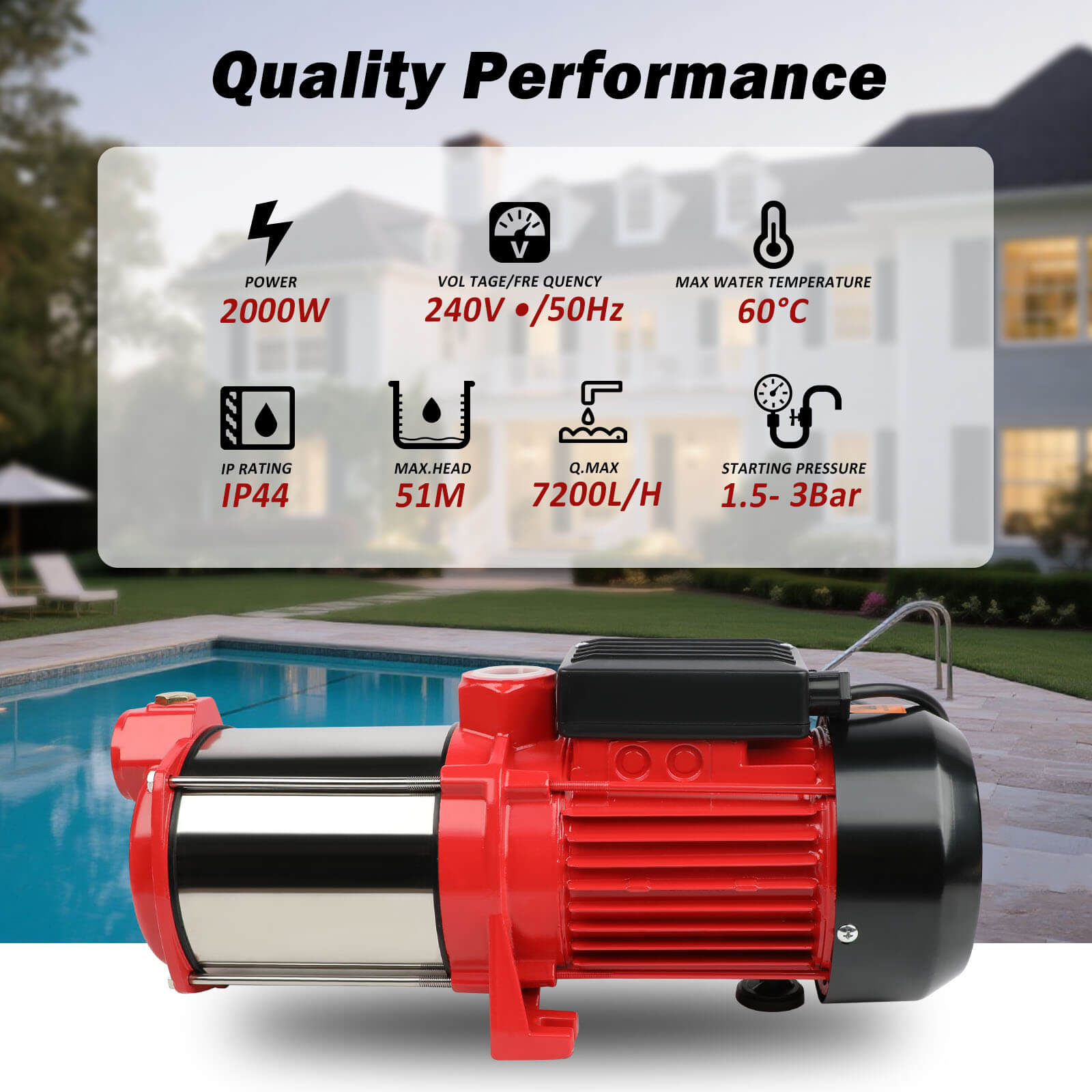 ETOSHA 2000W Garden Water Pump High Pressure 4-Stage Tank Farm Irrigation Pump