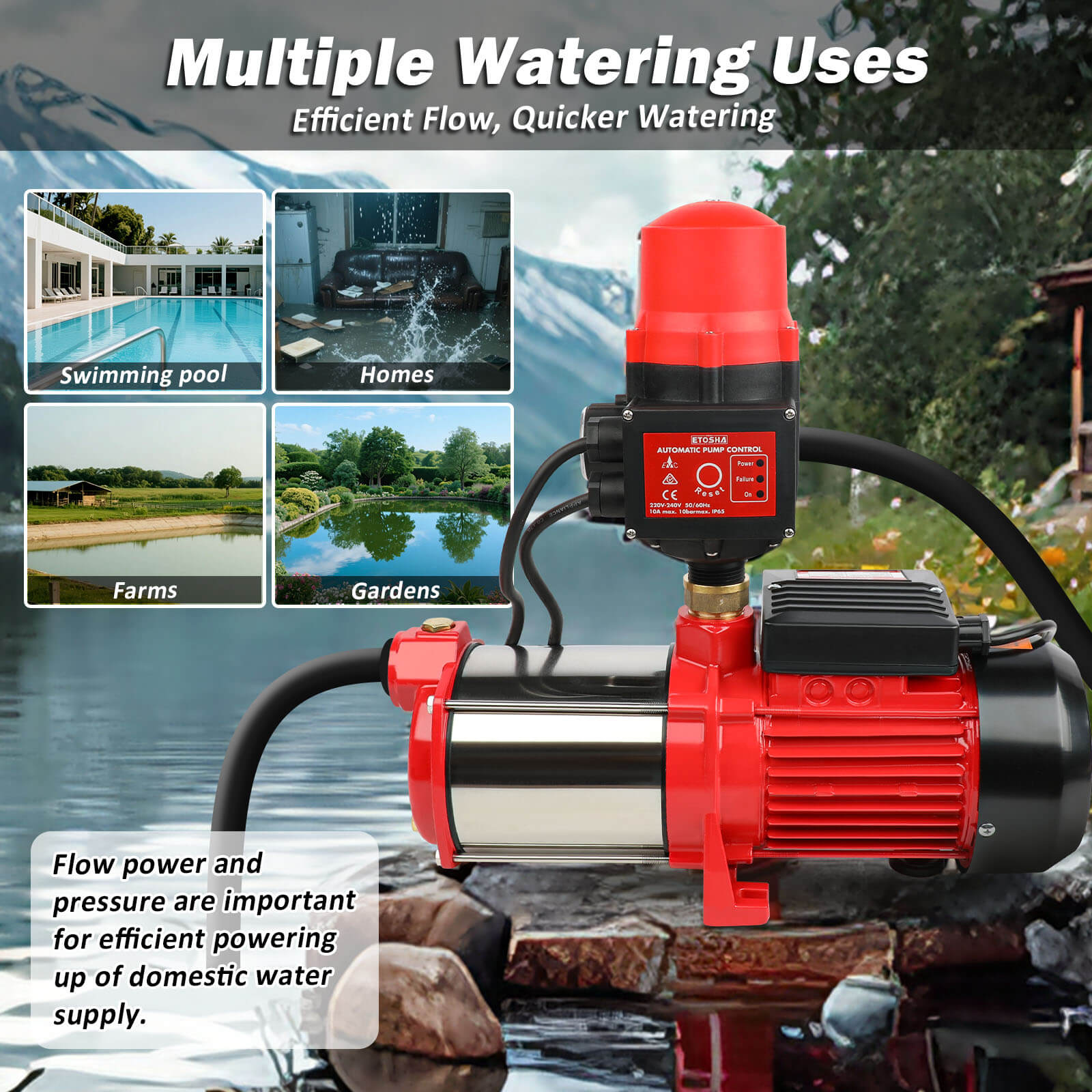 ETOSHA 2000W Garden Water Pump High Pressure 4-Stage Tank Farm Irrigation Pump