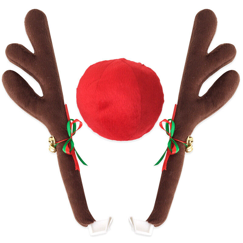Plush Reindeer Car Antlers & Nose Decoration Set - Easy Installation
