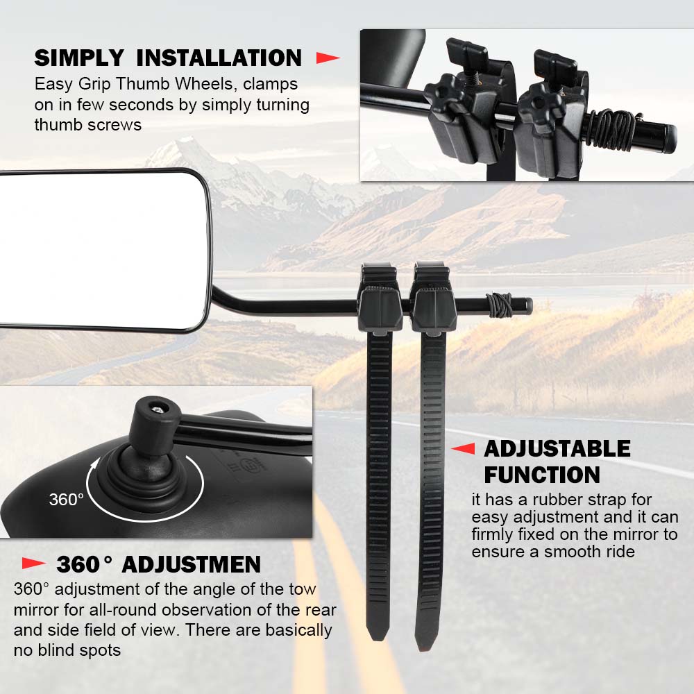 Universal Fit Adjustable Clip-On Towing Mirrors Set