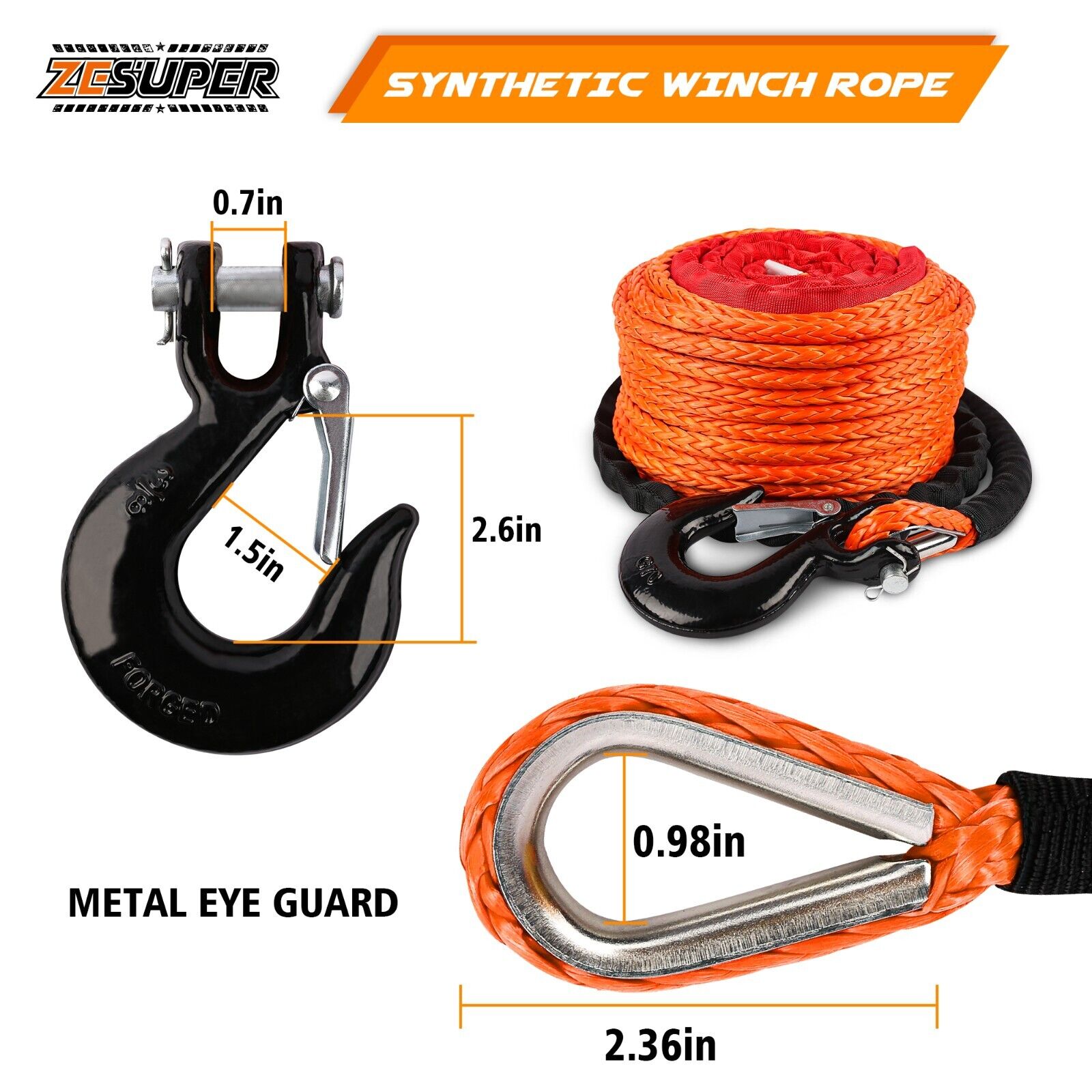 High-Strength Synthetic Winch Rope 9.5MM X 30M Hook