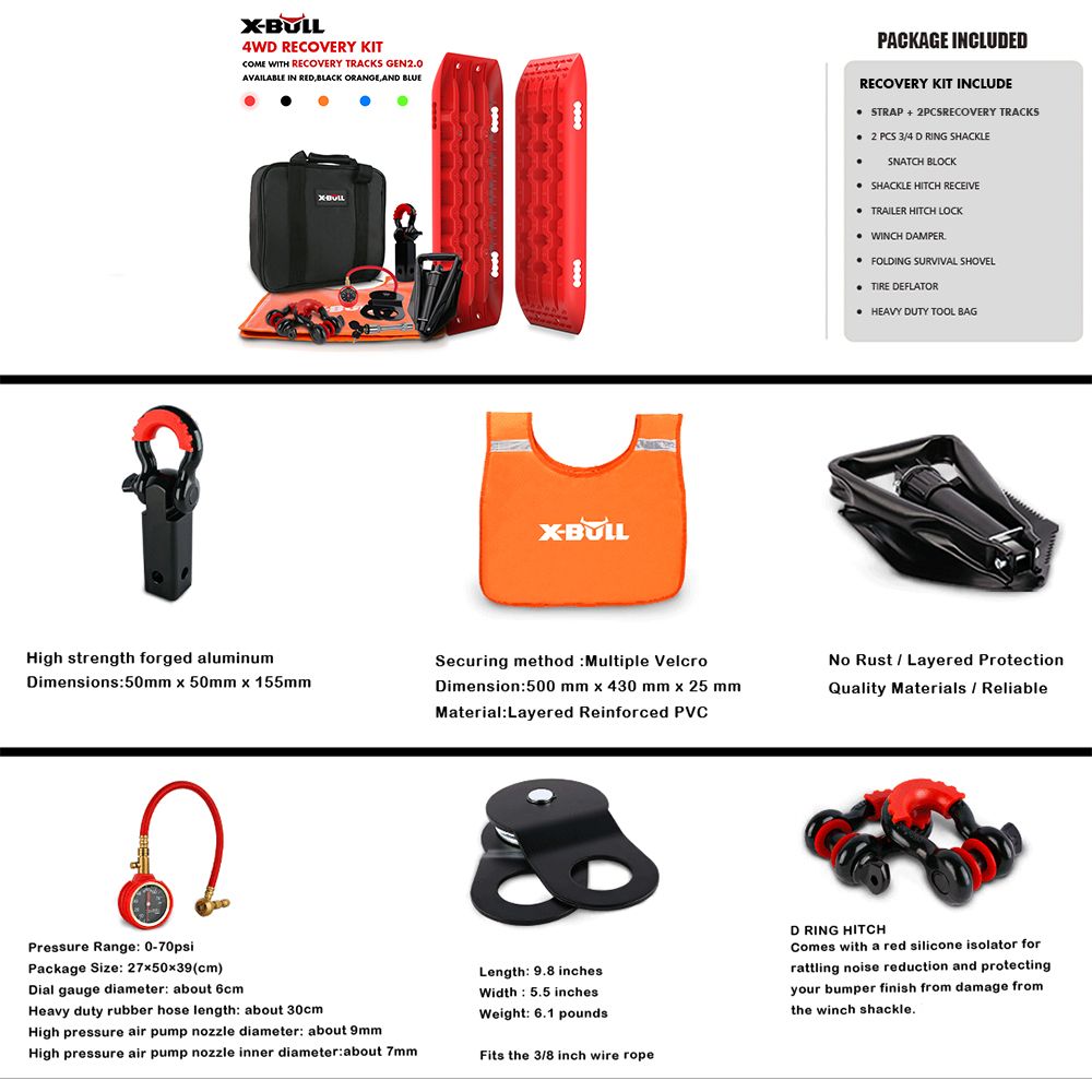 X-BULL Winch Recovery Kit with Recovery Tracks Boards Gen 3.0 Mounting Pins Snatch Strap Off Road 4WD