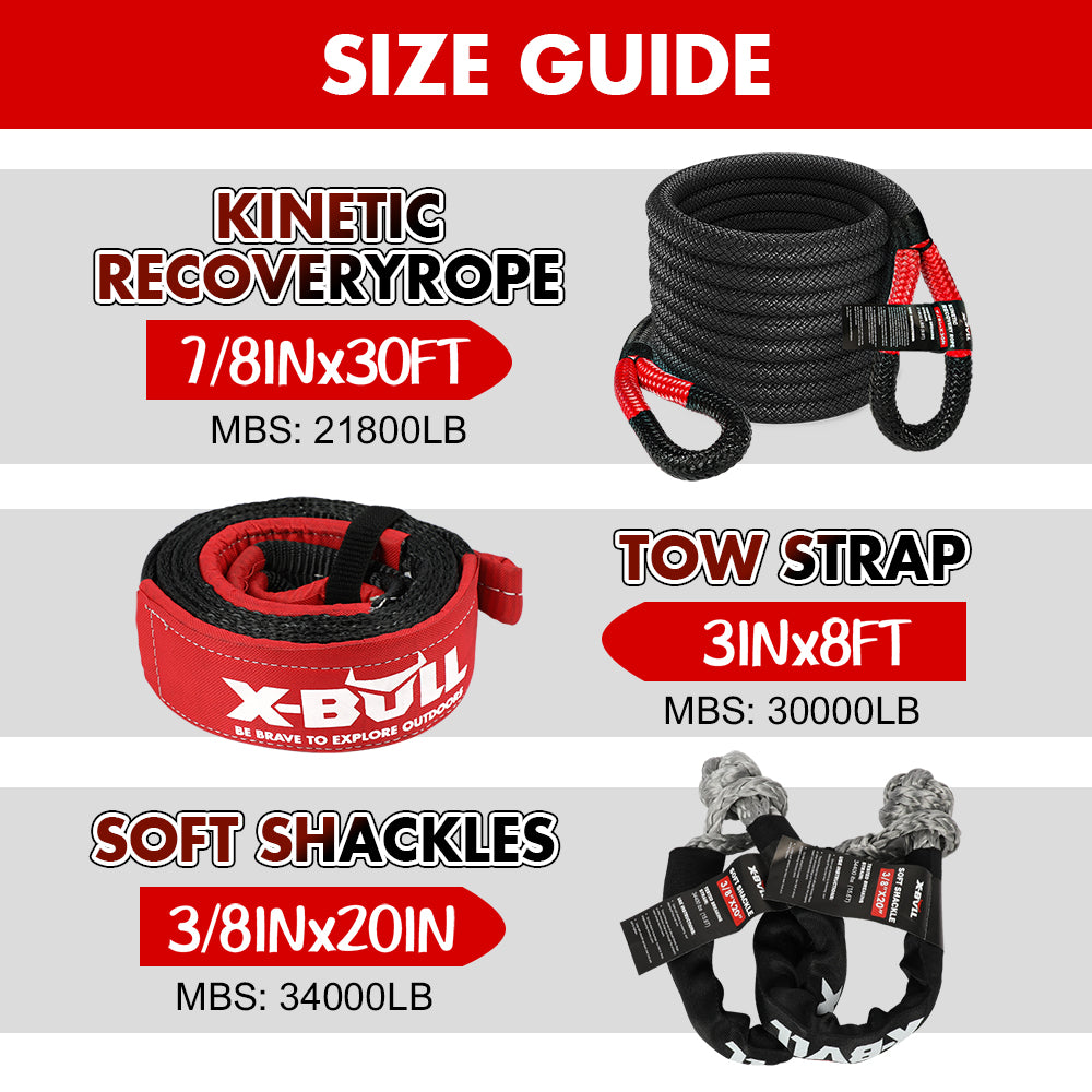 Heavy-Duty 7/8"x30' Recovery Rope Kit + Soft Shackles