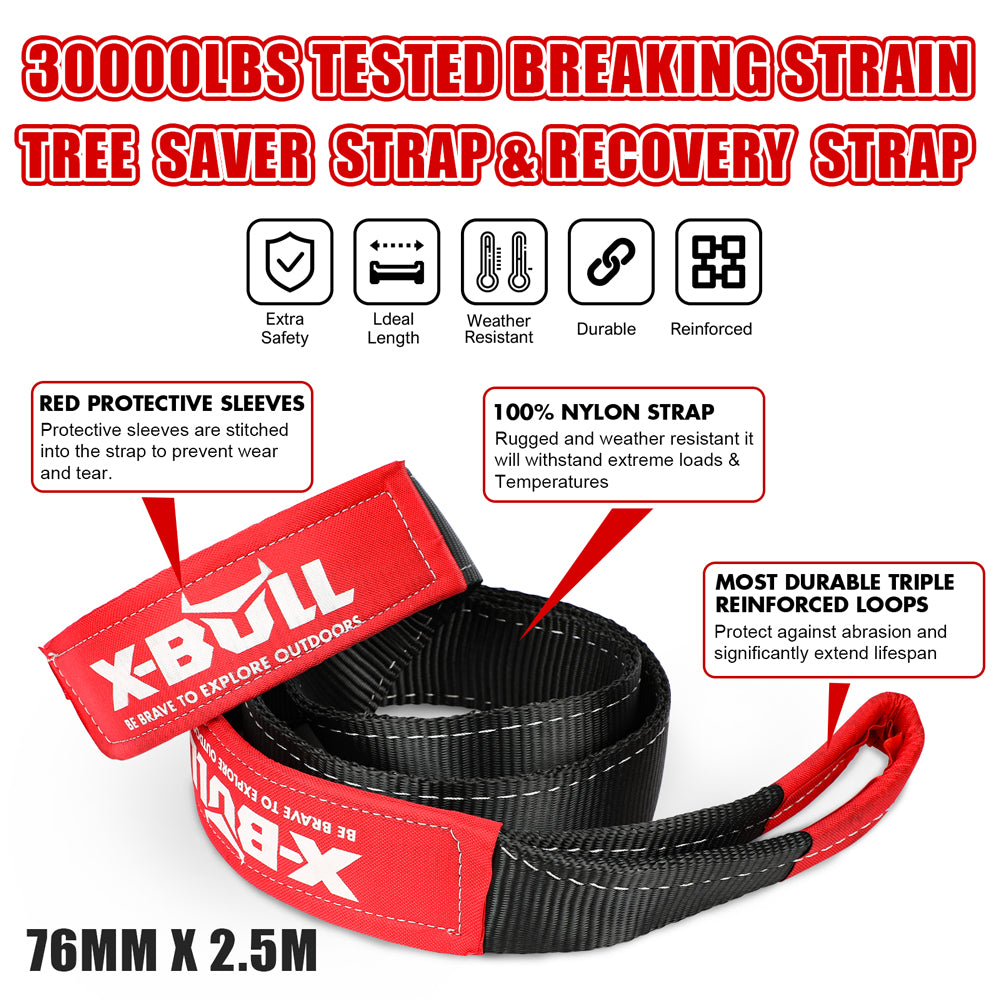High-Strength Recovery Rope Kit, Soft Shackles, Snatch Strap - X-BULL