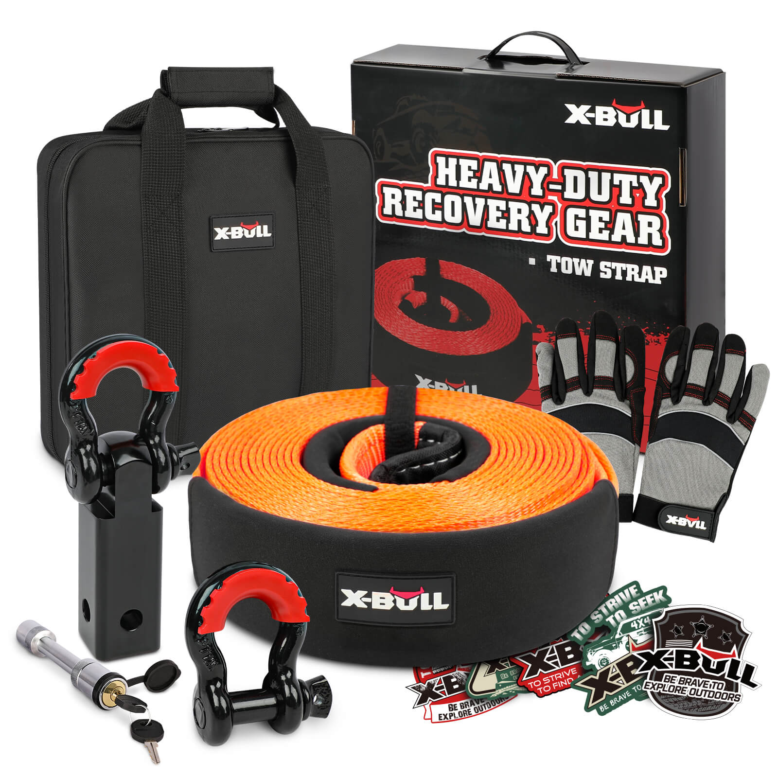 Heavy Duty 4WD Recovery Kit Snatch Strap with Shackles - X-BULL