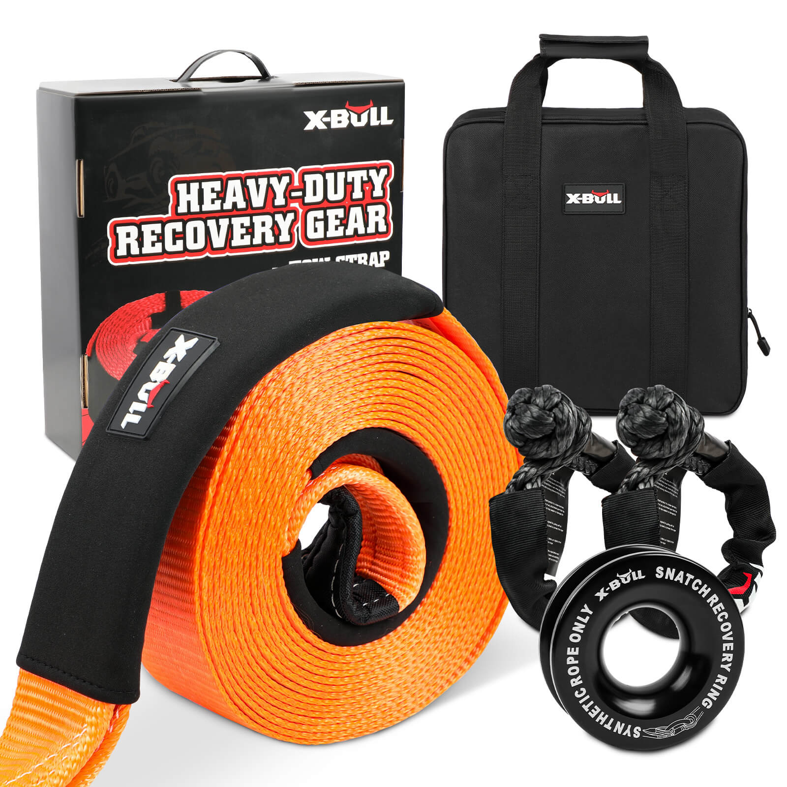 Heavy-Duty 4WD Recovery Kit, Snatch Strap, Soft Shackles - X-BULL