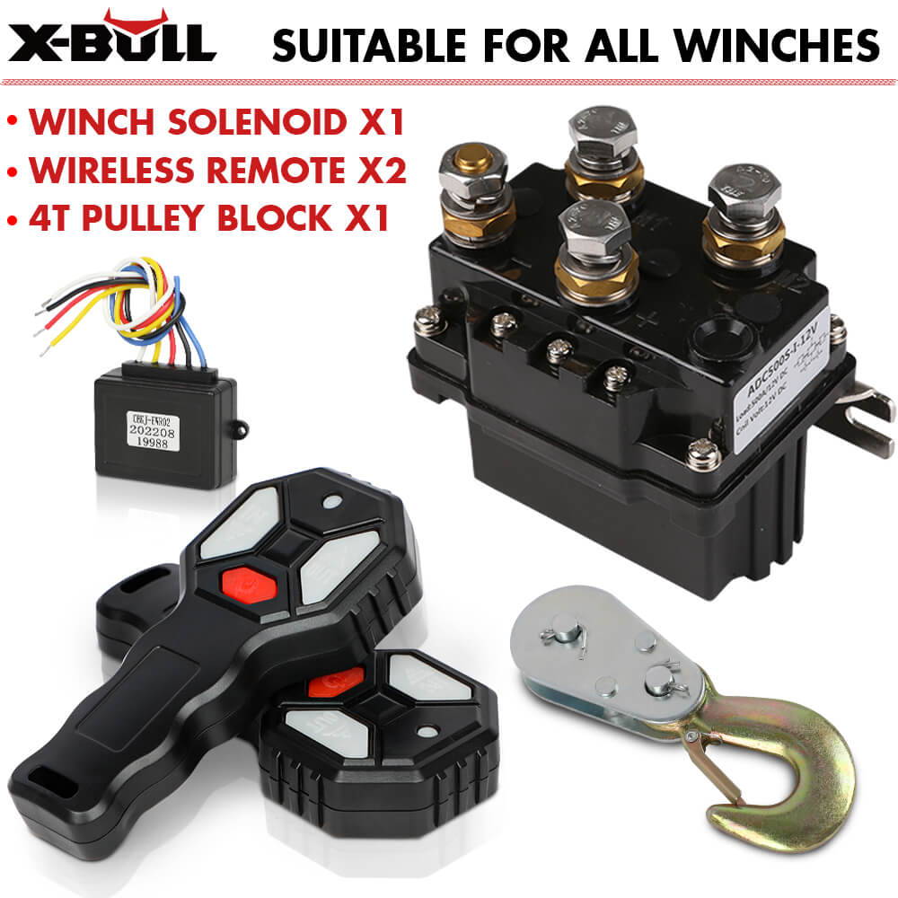 Heavy Duty 12V 500A Winch Solenoid Kit with Wireless Remote & 4T Snatch Block