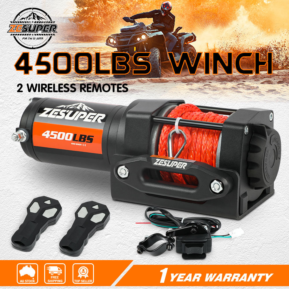 4500LB 12V Electric Winch with Synthetic Rope for ATV & Boat - ZESUPER